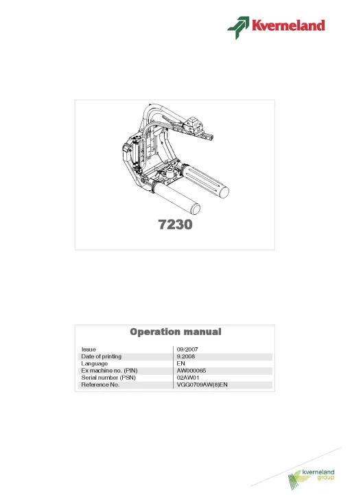 Kverneland 7230 Round Bale wrappers 2008 02AW01 Operation Maintenance Manual PDF download