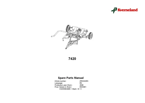 Kverneland 7420 Round Bale wrappers 2009 Sn 05DW01 Parts Manual Catalog Pdf Download