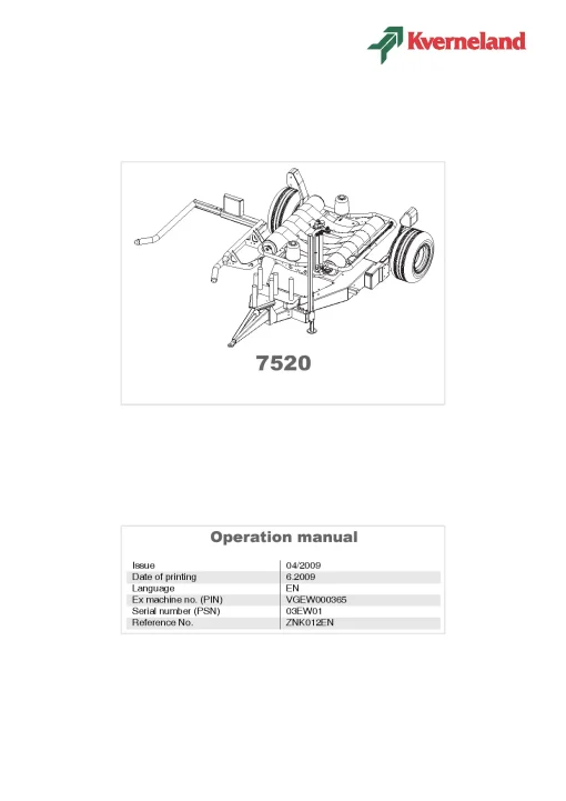 Kverneland 7520 Round Bale wrappers 2009 Operation Maintenance Manual PDF download