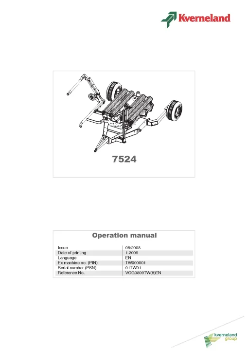 Kverneland 7524 Square Bale wrappers 2008_01TW01 Operation Maintenance Manual PDF download