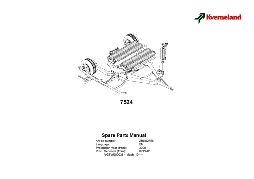 Kverneland 7524 Square Bale wrappers 2009- 02TW01 Parts Manual Catalog Pdf Download