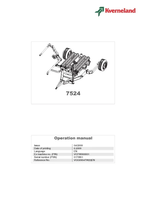 Kverneland 7524 Square Bale wrappers 2009_01TW01 Operation Maintenance Manual PDF download