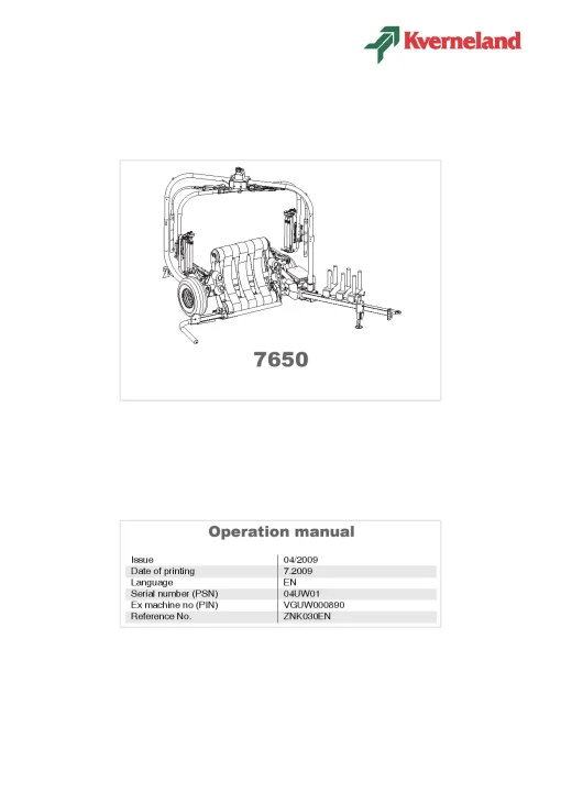 Kverneland 7650 Round Bale wrappers 2009 Operation Maintenance Manual PDF download