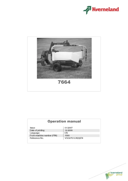 Kverneland 7664 Square Bale wrappers 2008 Operation Maintenance Manual PDF download