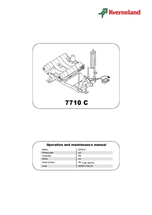 Kverneland 7710C Bale Wrapper 2014 Operation Maintenance Manual PDF download