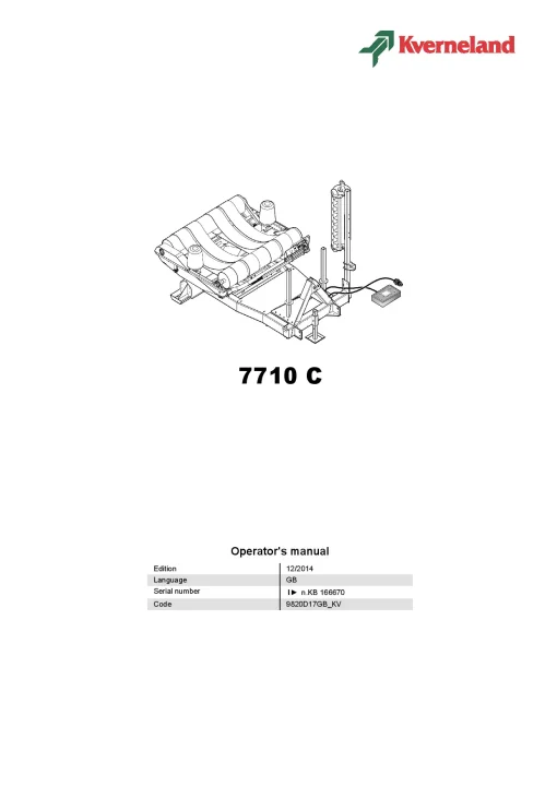 Kverneland 7710C Bale Wrapper 2015 Operation Maintenance Manual PDF download