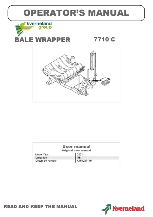 Kverneland 7710C Bale Wrapper 2021 GB Operation Maintenance Manual PDF download