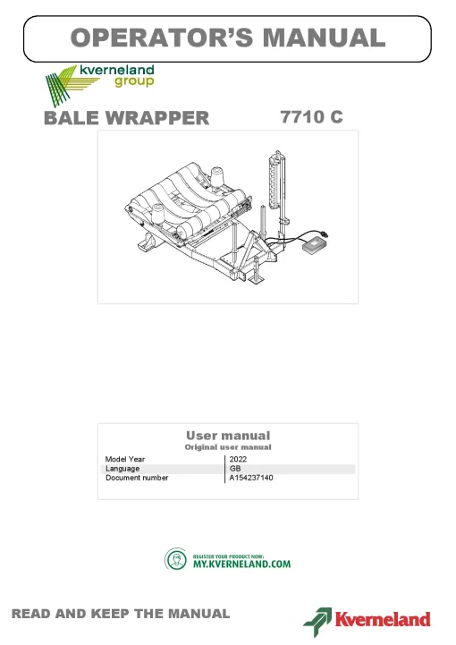 Kverneland 7710C Bale Wrapper 2022 GB Operation Maintenance Manual PDF download