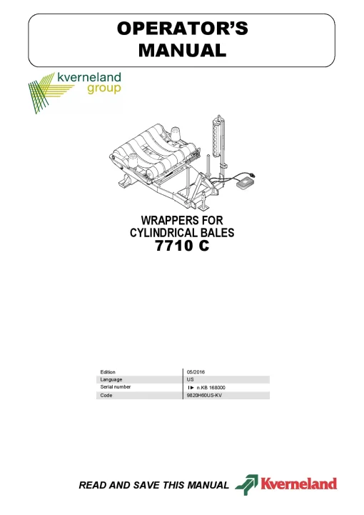 Kverneland 7710C Wrappers for Cylindrical Bales 2016 Operation Maintenance Manual PDF download