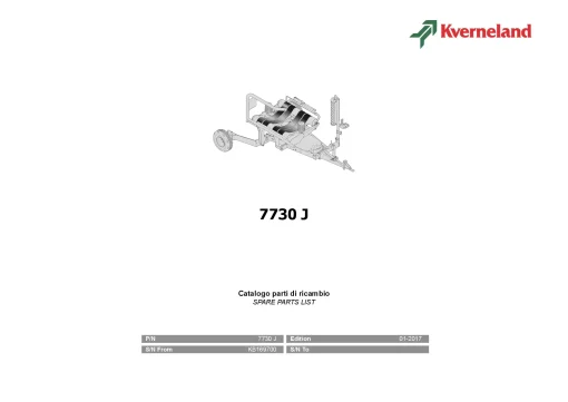 Kverneland 7730 J Bale Wrapper 2017 Parts Manual Catalog Pdf Download