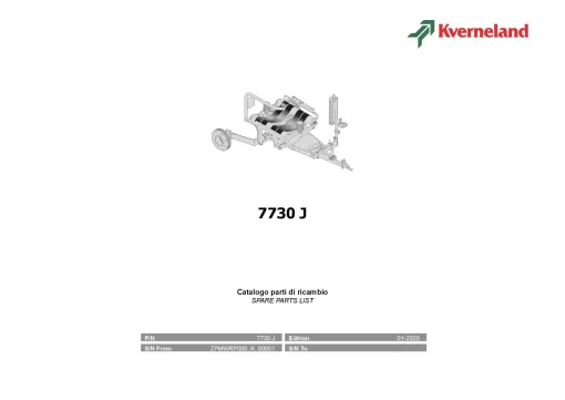 Kverneland 7730 J Bale Wrapper 2020 Parts Manual Catalog Pdf Download