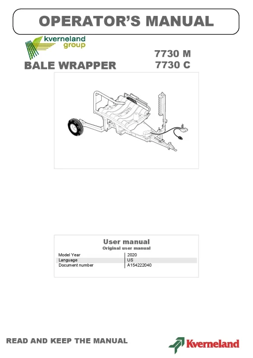 Kverneland 7730 M-C Bale Wrapper 2020 Operation Maintenance Manual PDF download