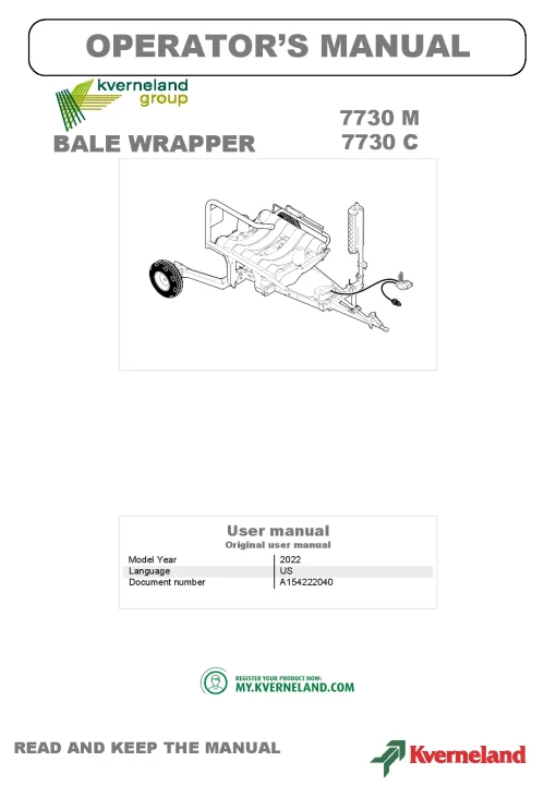 Kverneland 7730 M-C Bale Wrapper 2022 Operation Maintenance Manual PDF download
