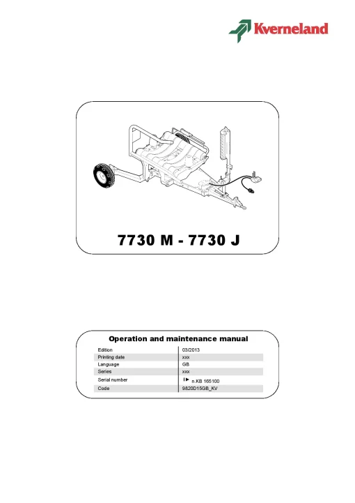 Kverneland 7730 M-J Bale Wrapper 2013 GB Operation Maintenance Manual PDF download
