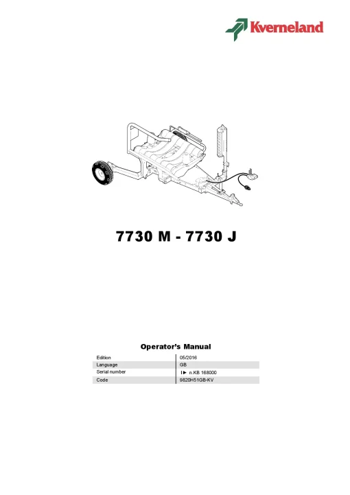 Kverneland 7730 M-J Bale Wrapper 2016 GB Operation Maintenance Manual PDF download
