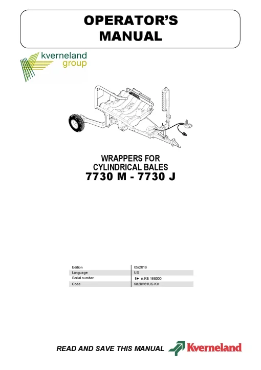 Kverneland 7730 M-J Bale Wrapper 2016 Operation Maintenance Manual PDF download