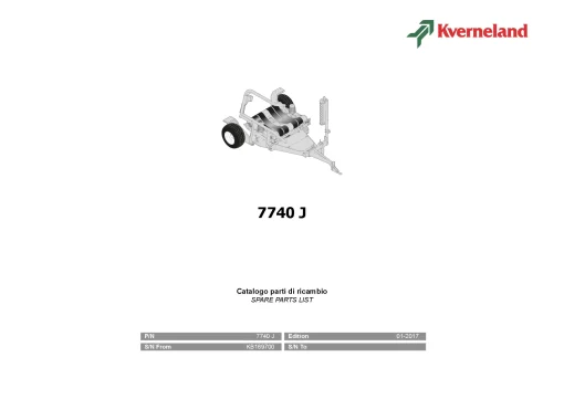 Kverneland 7740 J Bale Wrapper 2017 Parts Manual Catalog Pdf Download