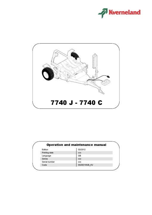Kverneland 7740 J-C Bale Wrapper 2012 Operation Maintenance Manual PDF download