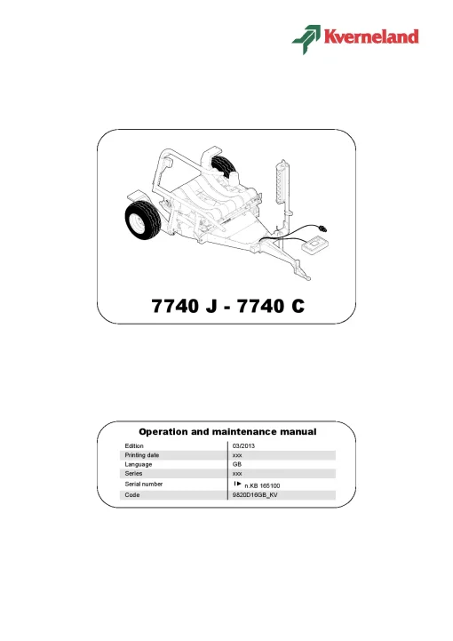 Kverneland 7740 J-C Bale Wrapper 2013 Operation Maintenance Manual PDF download