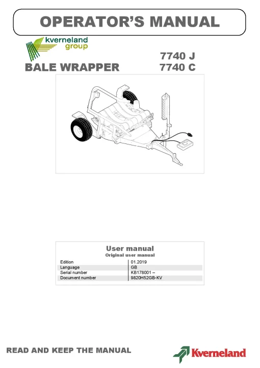 Kverneland 7740 J-C Bale Wrapper 2019 GB Operation Maintenance Manual PDF download
