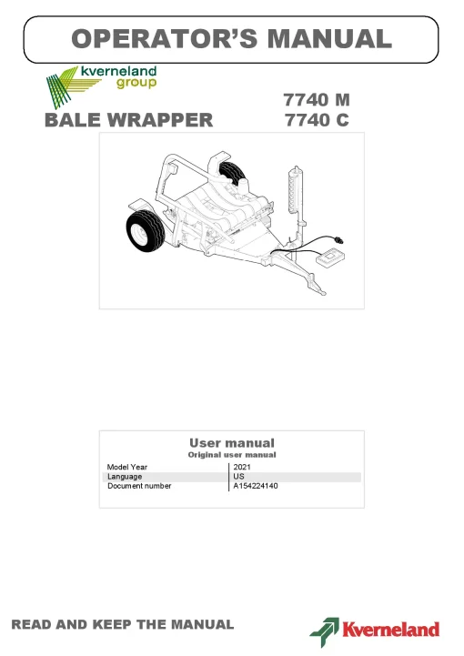 Kverneland 7740 M-C Bale Wrapper 2021 Operation Maintenance Manual PDF download