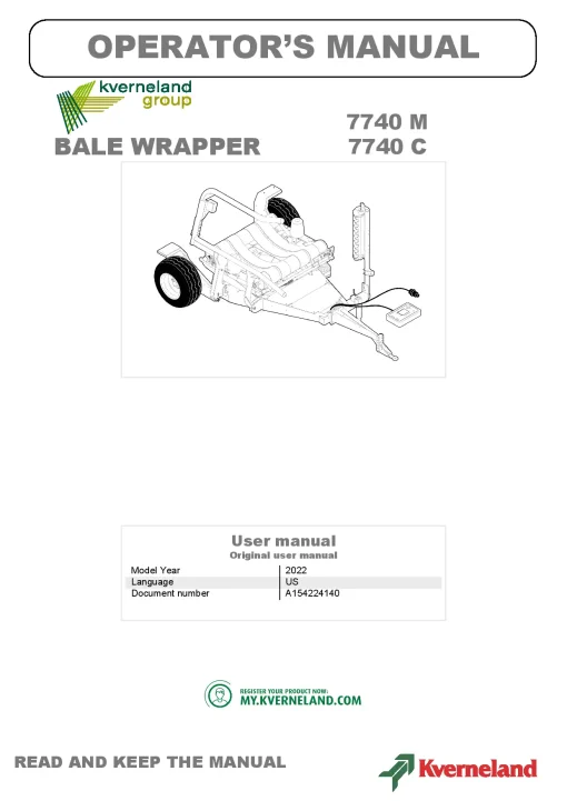 Kverneland 7740 M-C Bale Wrapper 2022 Operation Maintenance Manual PDF download