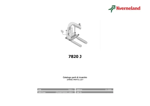Kverneland 7820 J Round Bale wrappers 2020 Parts Manual Catalog Pdf Download
