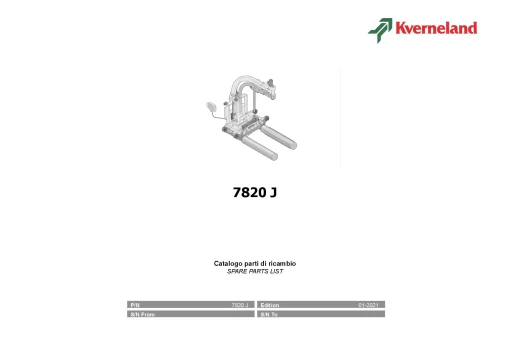 Kverneland 7820 J Round Bale wrappers 2021 Parts Manual Catalog Pdf Download