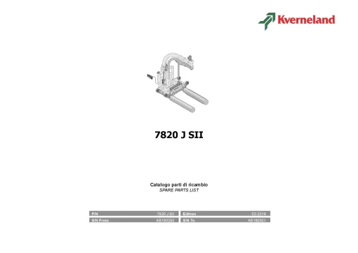 Kverneland 7820 J SII Round Bale wrappers 2019 Parts Manual Catalog Pdf Download