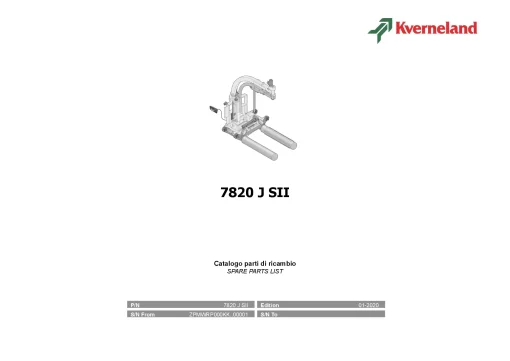 Kverneland 7820 J SII Round Bale wrappers 2020 Parts Manual Catalog Pdf Download