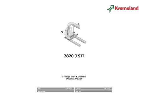 Kverneland 7820 J SII Round Bale wrappers 2021 Parts Manual Catalog Pdf Download