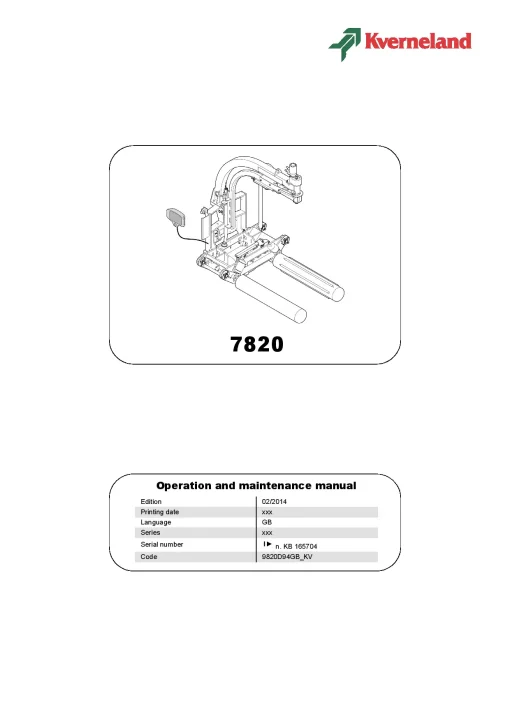 Kverneland 7820 Round Bale wrappers 2014 Operation Maintenance Manual PDF download