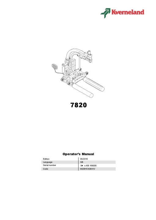Kverneland 7820 Round Bale wrappers 2016 Operation Maintenance Manual PDF download