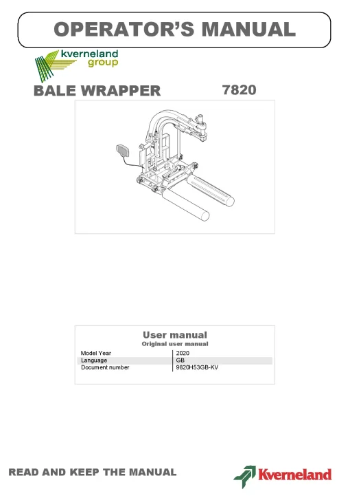 Kverneland 7820 Round Bale wrappers 2020 Operation Maintenance Manual PDF download