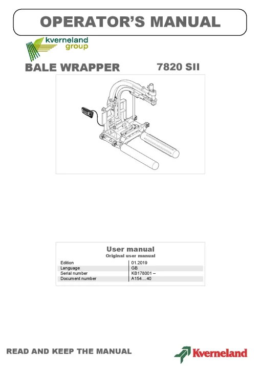 Kverneland 7820 SII Round Bale wrappers 2019 Operation Maintenance Manual PDF download