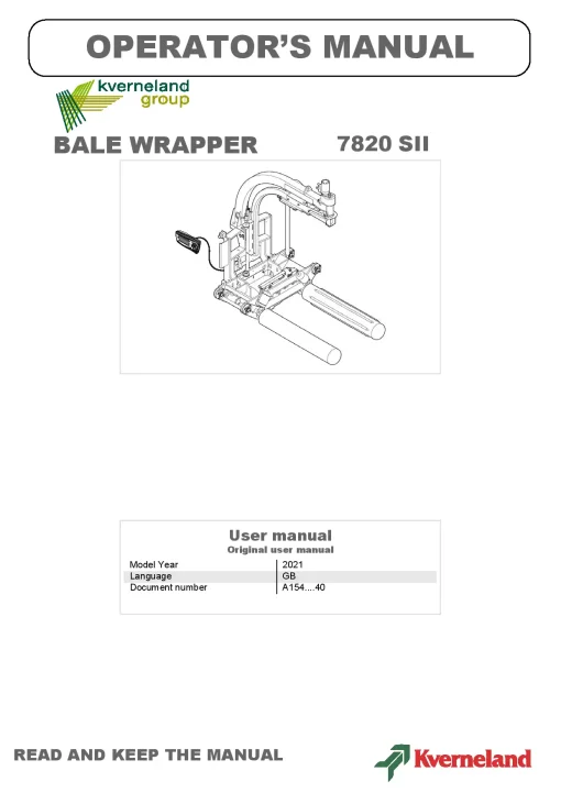Kverneland 7820 SII Round Bale wrappers 2021 GB Operation Maintenance Manual PDF download
