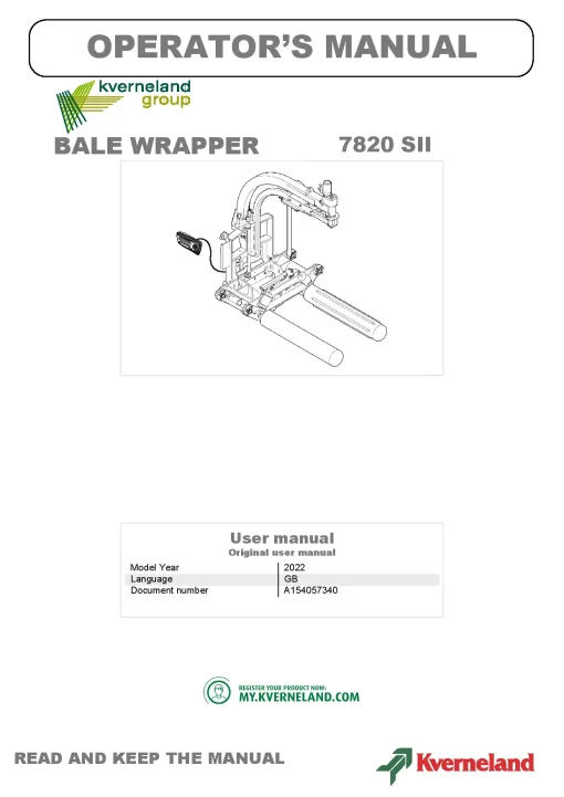 Kverneland 7820 SII Round Bale wrappers 2022 GB Operation Maintenance Manual PDF download