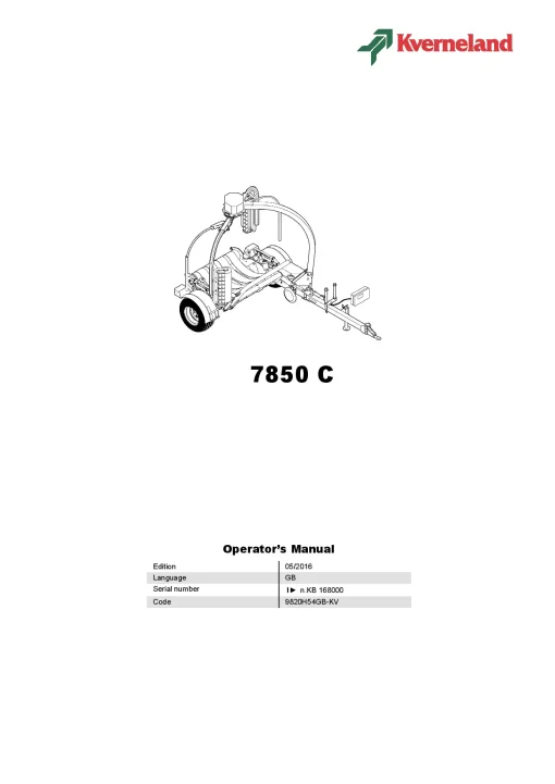 Kverneland 7850 C Round Bale wrappers 2016 Operation Maintenance Manual PDF download