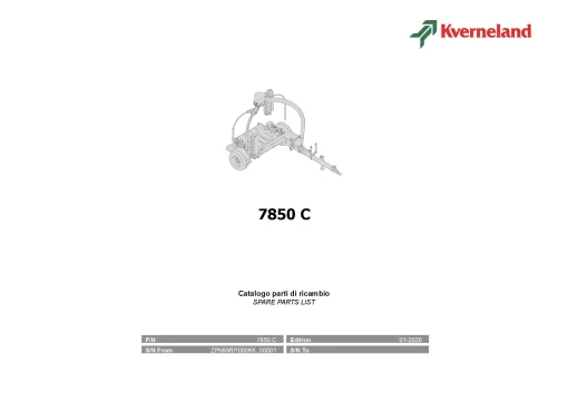 Kverneland 7850 C Round Bale wrappers 2020 Parts Manual Catalog Pdf Download