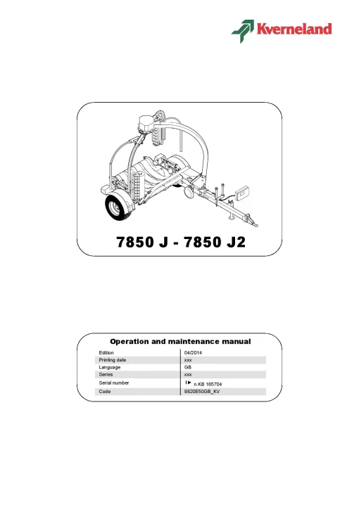Kverneland 7850 J- J2 Round Bale wrappers 2014 Operation Maintenance Manual PDF download