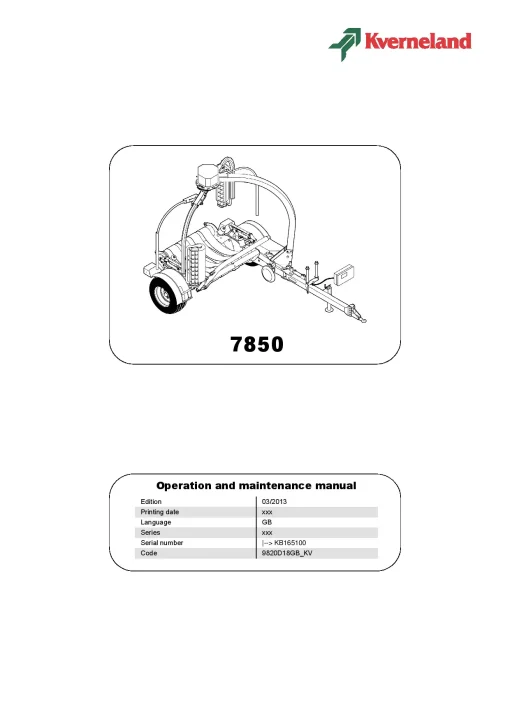 Kverneland 7850 Round Bale wrappers 2013 Operation Maintenance Manual PDF download