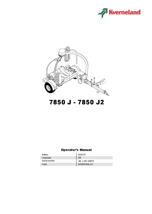 Kverneland 7850J2 7850J Bale Wrapper 2015 Operation Maintenance Manual PDF download
