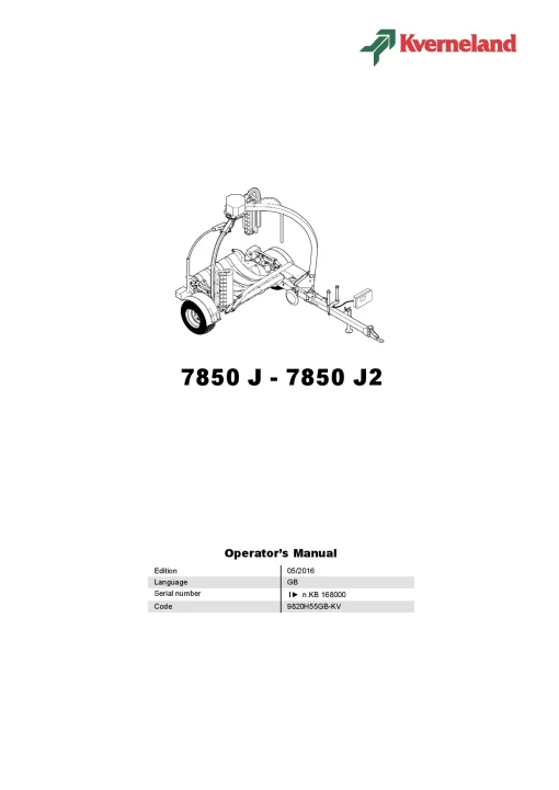 Kverneland 7850J2 7850J Bale Wrapper 2016 Operation Maintenance Manual PDF download