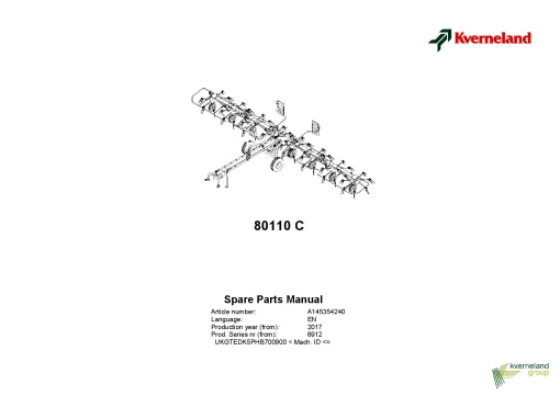 Kverneland 80110C Tedders 2017 Parts Manual Catalog Pdf Download