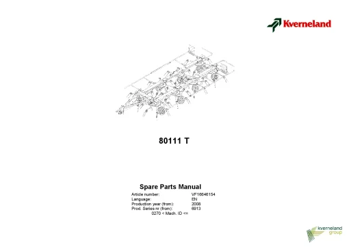 Kverneland 80111T Tedders 2008 Parts Manual Catalog Pdf Download
