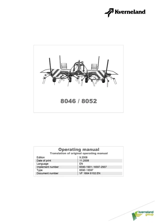Kverneland 8046 8052 Tedders 2008 Operation Maintenance Manual PDF download