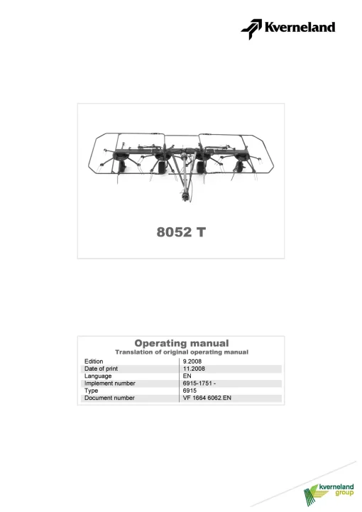 Kverneland 8052T Tedders 2008 Operation Maintenance Manual PDF download