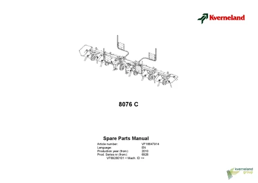 Kverneland 8076C Tedders 2010 Parts Manual Catalog Pdf Download