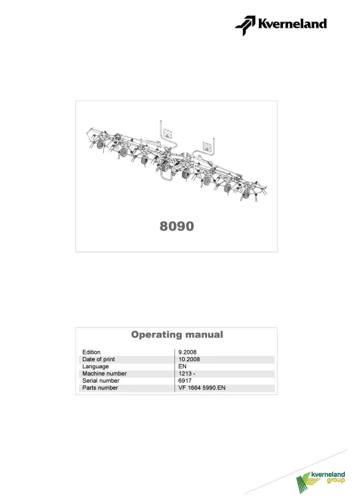 Kverneland 8090 Tedders 2008 Operation Maintenance Manual PDF download