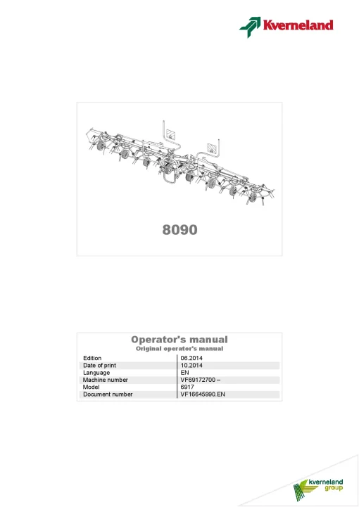 Kverneland 8090 Tedders 2014 Operation Maintenance Manual PDF download